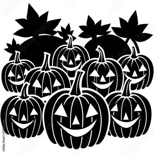 Pumpkin Patch With Smiling And Angry Pumpkins Icon