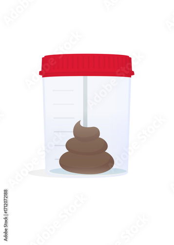 Analysis of faeces in a plastic container, isolated on a white background, vector stock illustration.