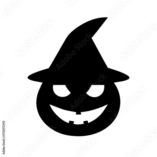 Pumpkin Wearing Classic Witch Hat Icon Vector Silhouette