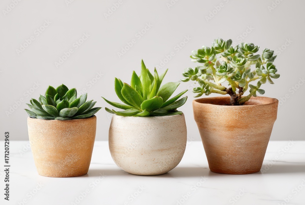 Fototapeta premium Potted succulents isolated on a white background