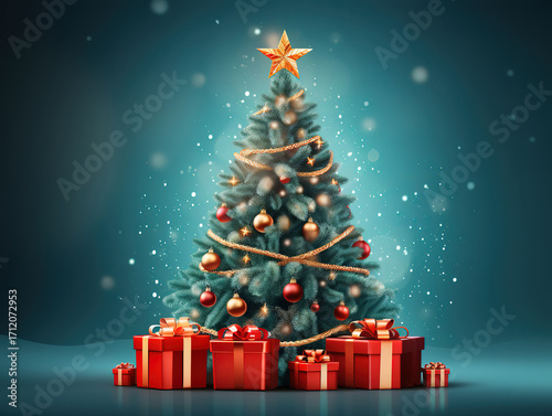 Superb artistic decorative christmas tree holiday card design