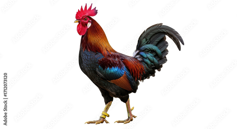 Fototapeta premium Isolated Rooster, fowl poultry animal, chicken bird standing proud, male cockerel domestic pet