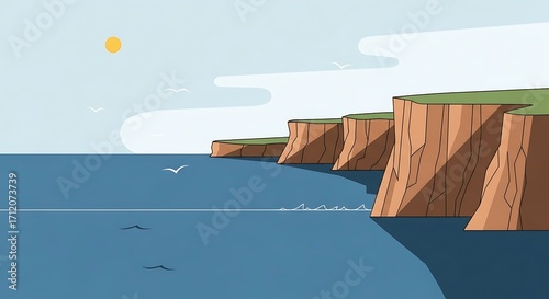 Ocean Cliffs with Sunny Day.