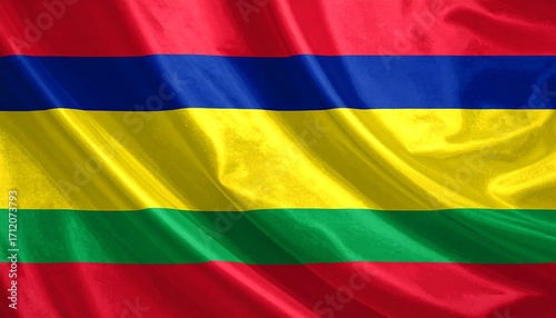 Mauritius flag with red, blue, yellow, and green horizontal stripes waving, symbolizing freedom, ocean, independence, and lush nature. Free Download Mauritius flag with red, blue, yellow, and green horizontal stripes waving, symbolizing freedom, ocean, independence, and lush nature. - GFXLoad