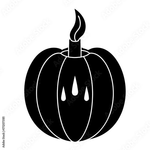 Pumpkin With Candle Glow Icon Vector Silhouette