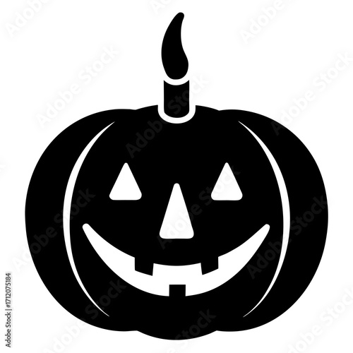 Pumpkin With Candle Inside Smiling Icon Vector Silhouette