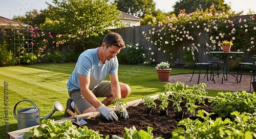 Man gardening at backyard.
