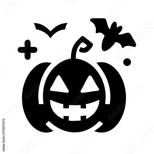 Pumpkin With Halloween Props Icon Vector Silhouette