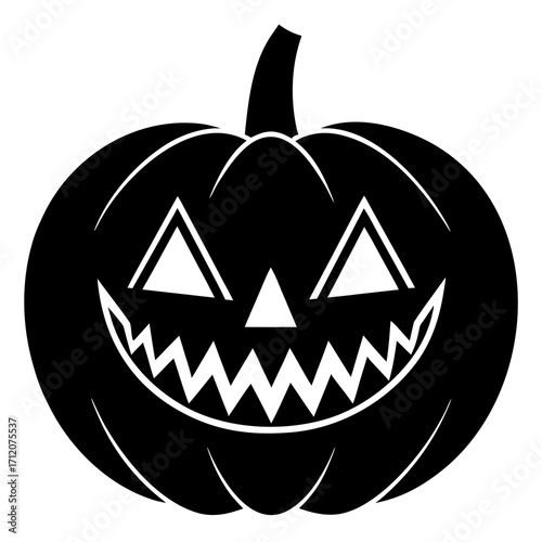 Pumpkin With Rounded Carved Face Icon Vector Silhouette