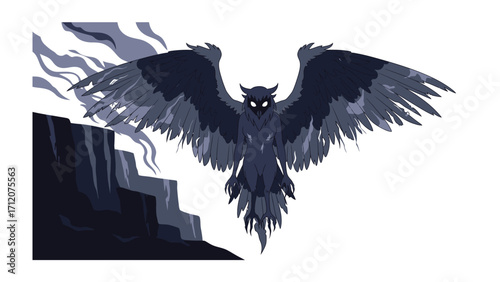 Night Guardian: A mystical, dark owl, embodying vigilance and wisdom, soars against a backdrop of shadows, its piercing gaze and outstretched wings command the night.