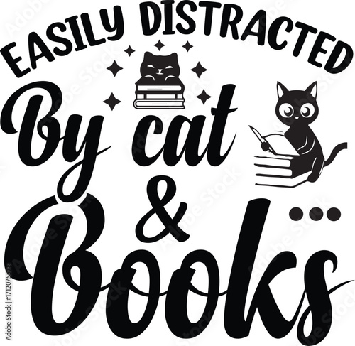Easily Distracted By Cat & Books SVG