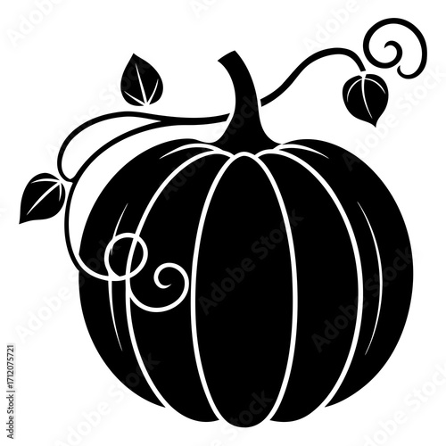 Pumpkin With Vine Detail Icon Vector Silhouette
