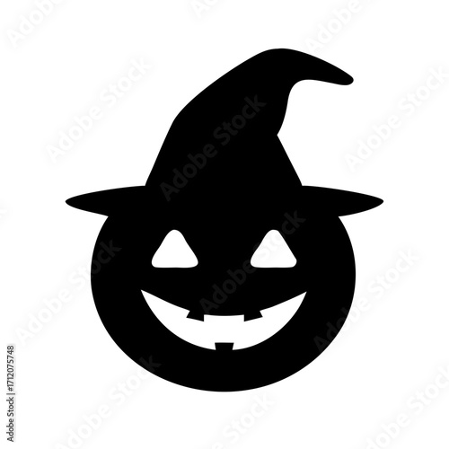 Pumpkin With Wide Brimmed Witch Hat Icon Vector