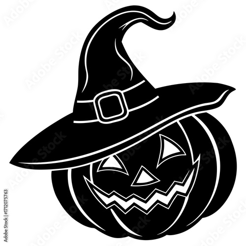 Pumpkin With Witch Hat Side Profile Icon Vector
