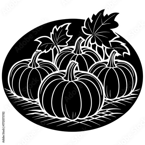 Pumpkins In Garden Patch Icon Vector Silhouette