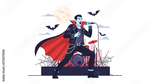 Night's Serenade: A captivating vampire performer captivates the audience during an exciting performance, exuding a captivating aura of mystique and charisma under the glow of the moon.