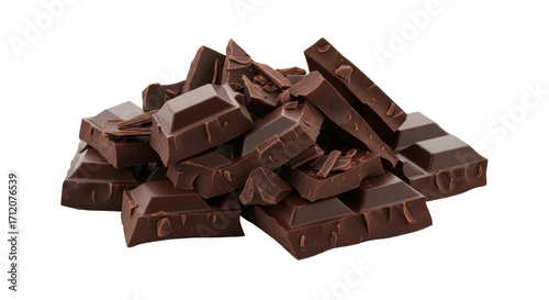 Quadro su tela Isolated studio shot of dark chocolate chunks and pieces, rich and sweet treat