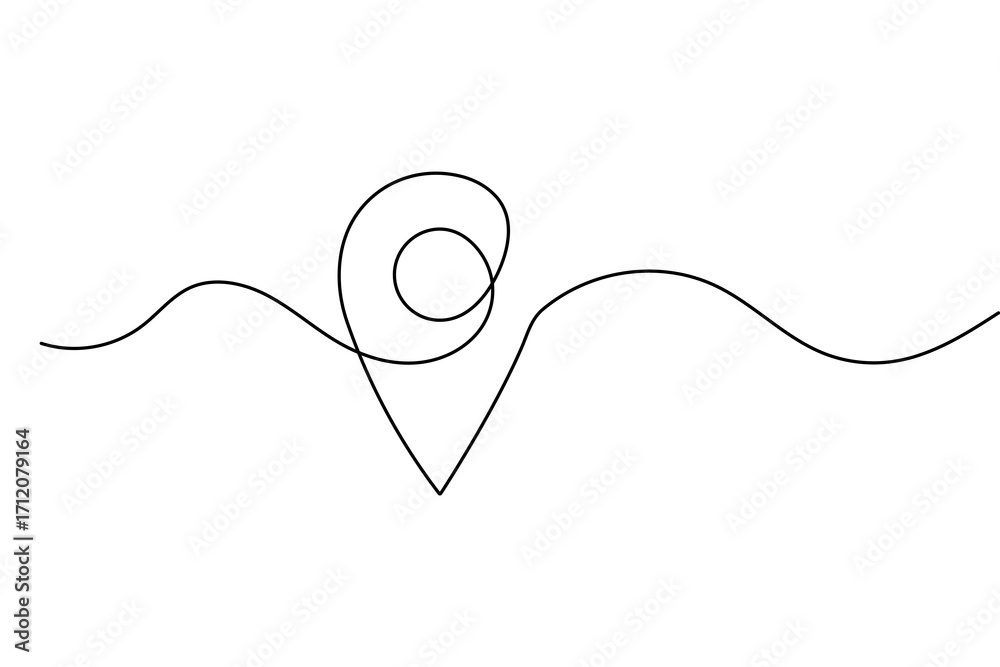 Fototapeta premium Location symbol continuous one line drawing minimalist isolate outline vector back and white background 