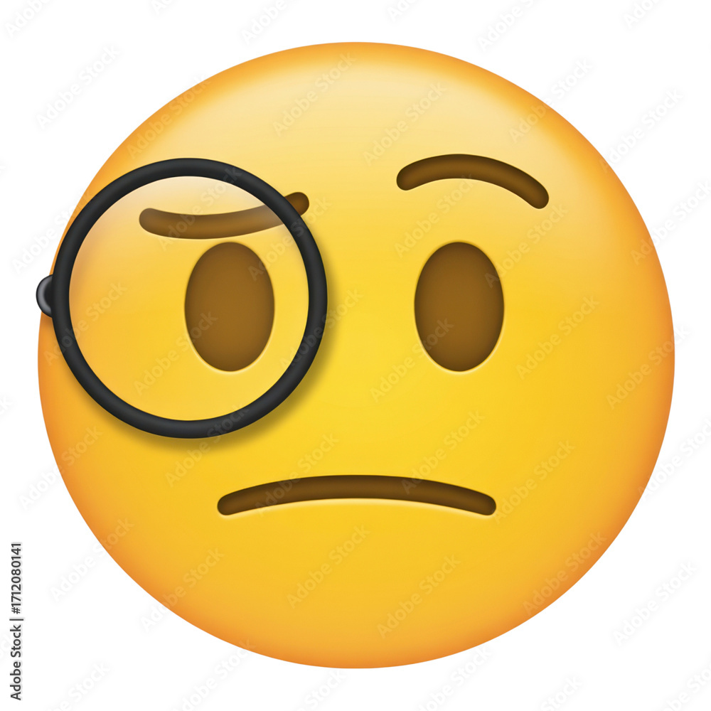 Fototapeta premium Emoji with Monocle Displaying Curiosity Skepticism or Intellectual Consideration on a Yellow Background
