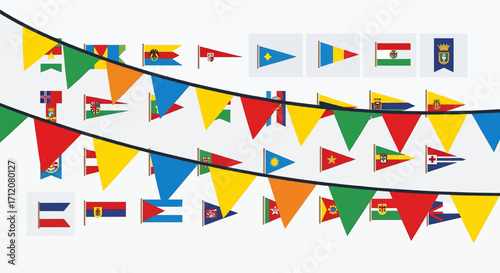 Colorful international maritime signal flags isolated on white