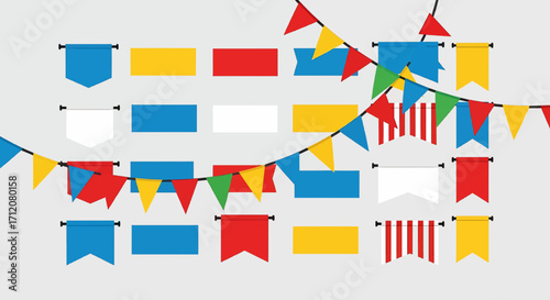 Colorful party flags and banners