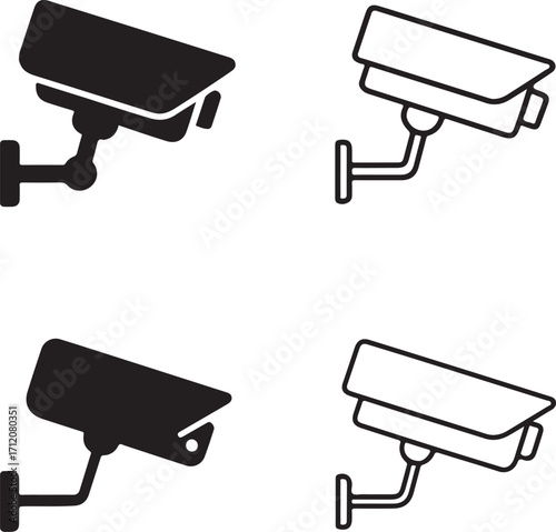 CCTV camera icons, security icons, solid CCTV, line CCTV, filled CCTV, thin stroke CCTV, minimal black vector, isolated surveillance symbol, editable design