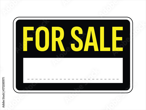 Black and Yellow FOR SALE Sign Template – Bold Uppercase Text, Large Editable White Space for Contact Info, Item Description, or Price – Printable Poster for Property, Vehicle, or Item Listings