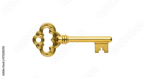 Isolated antique gold key with intricate design for unlocking secrets and opportunities