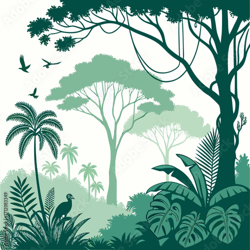 Lush Tropical Rainforest Vector Illustration