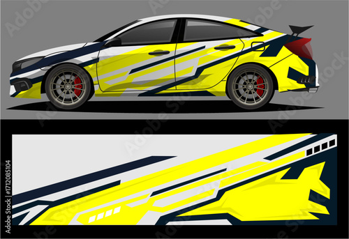 Car decal wrap design vector. Graphic abstract stripe racing background kit designs for vehicle, race car, rally, adventure and livery AS18.eps