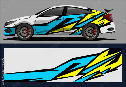 Car decal wrap design vector. Graphic abstract stripe racing background kit designs for vehicle, race car, rally, adventure and liveryAS23.eps