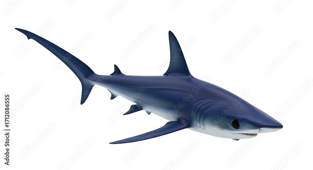 Obraz premium Isolated Blue shark swimming underwater predator in natural environment looking ferocious