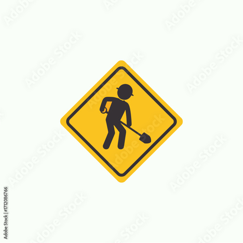 Construction work sign, Warning sign icon logo flat vector design