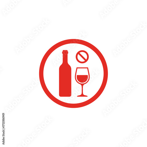 Drinking alcohol is prohibited. No drinking icon logo flat vector design