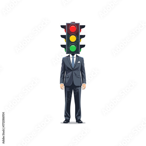 A man with suit, Traffic light headed man icon logo flat vector design
