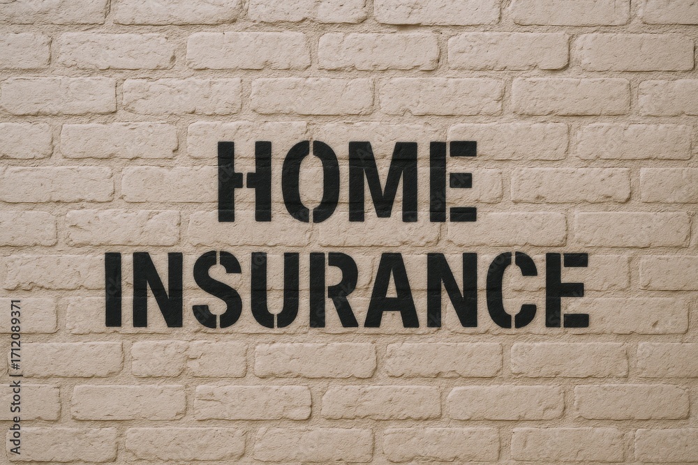Obraz premium Home Insurance Advertisement on a White Brick Wall, Promoting Protection and Security for Homeowners