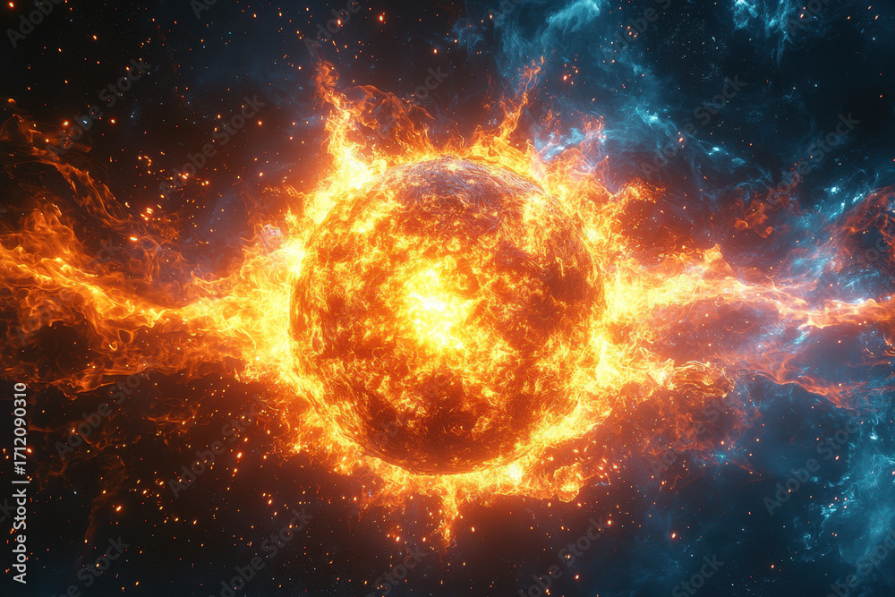 Obraz premium Bright orange and blue space explosion.