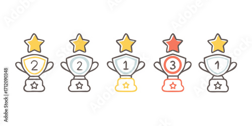Set of Winning Vector Icons .Collection of award icons. trophy icon. medal icon. trophy icon. winner ico. celebration icon. Vector illustration
