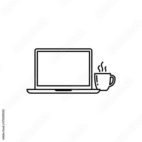 Laptop with Coffee Cup Icon