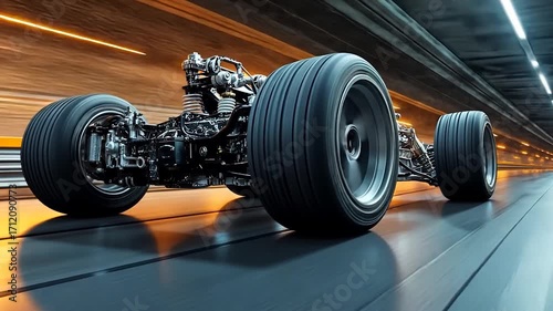 Futuristic Formula 1 Car Chassis Speeding Through Tunnel.