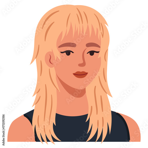 Young woman with blonde mullet haircut portrait. Female avatar vector illustration.
