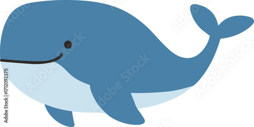 Simple Flat Illustration of Adorable Blue Whale Character Marine Animal