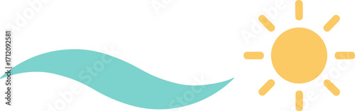 Flat Simple Style Sea Wave with Shining Sun Nature Illustration