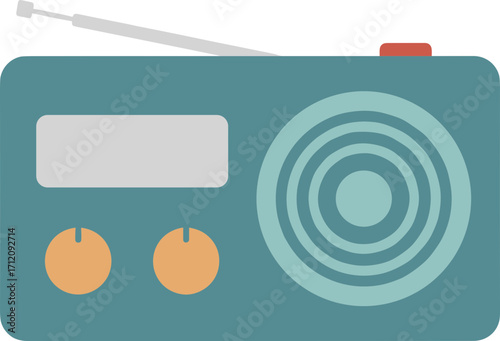 Flat Design Vintage Style Simple Portable Radio Receiver Device Illustration