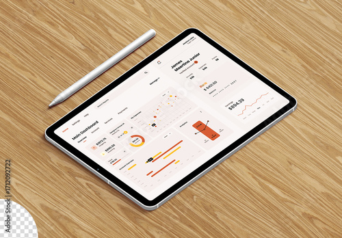 Tablet Screen Mockup with Stylus Pencil Isolated