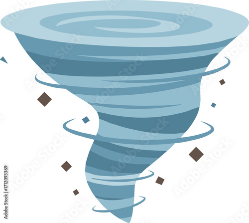 Flat Design Stylized Tornado Illustration with Debris Weather Hazard Concept