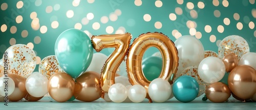 Festive 70th Birthday Party with Golden Balloons and Decor