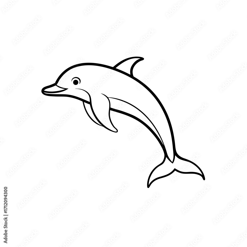 Fototapeta premium Illustration of a single outlined dolphin on transparent background
