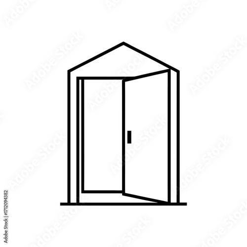 Open door with triangular frame outline art on transparent background