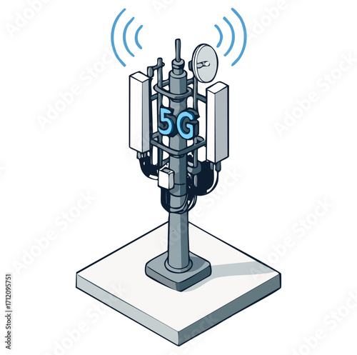 5G communication tower for wireless hi-speed internet. Mobile network technology in city life concept. LTE aerial connection with satellite net. Mast of station of the broadcasting cellular	
